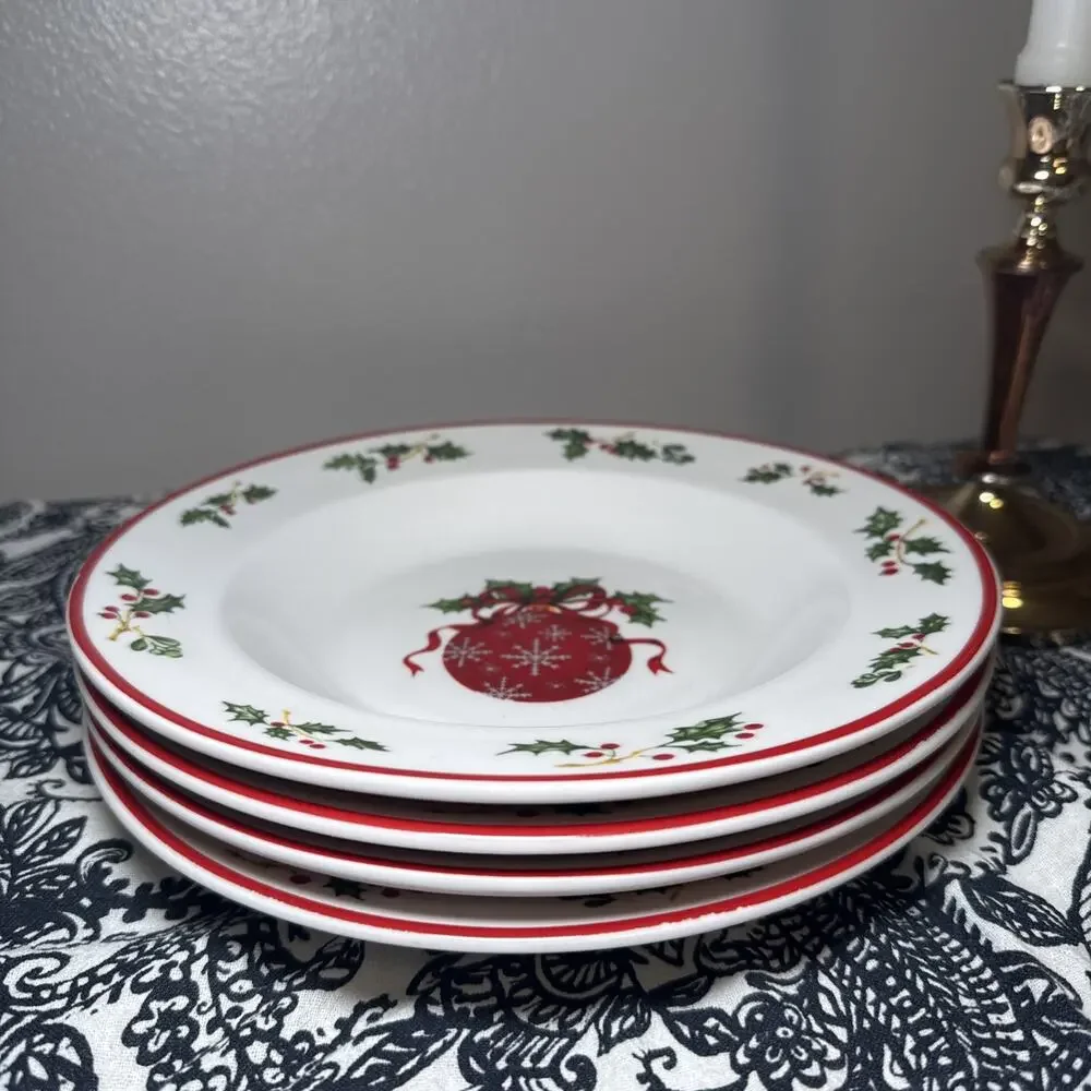 Radko Traditions Holiday Celebrations Christmas Ornament Soup Bowls 9” Set of 4
